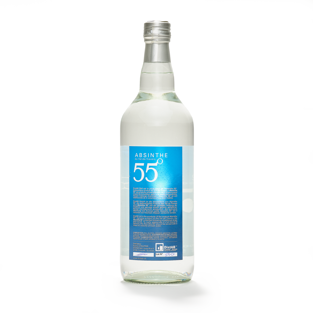 Distillerie DistAB La 55 absinthe bottle 100cl back view