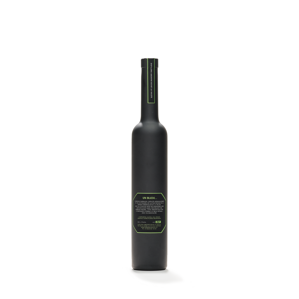 Distillerie Bovet-La Valote Emeraude 77% 50cl back view