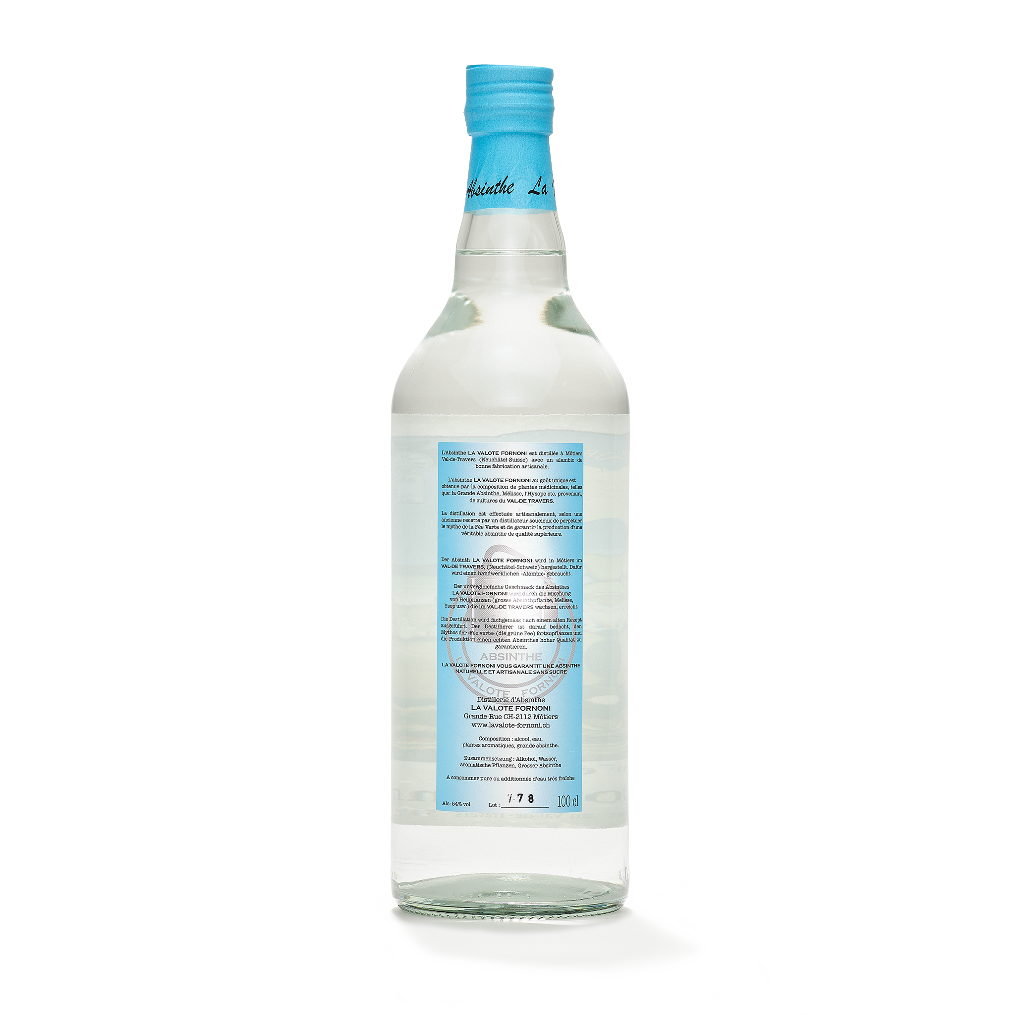 Distillerie Les Artisans de l'Absinthe Christiane Rey absinthe bottle 100cl 55% back view