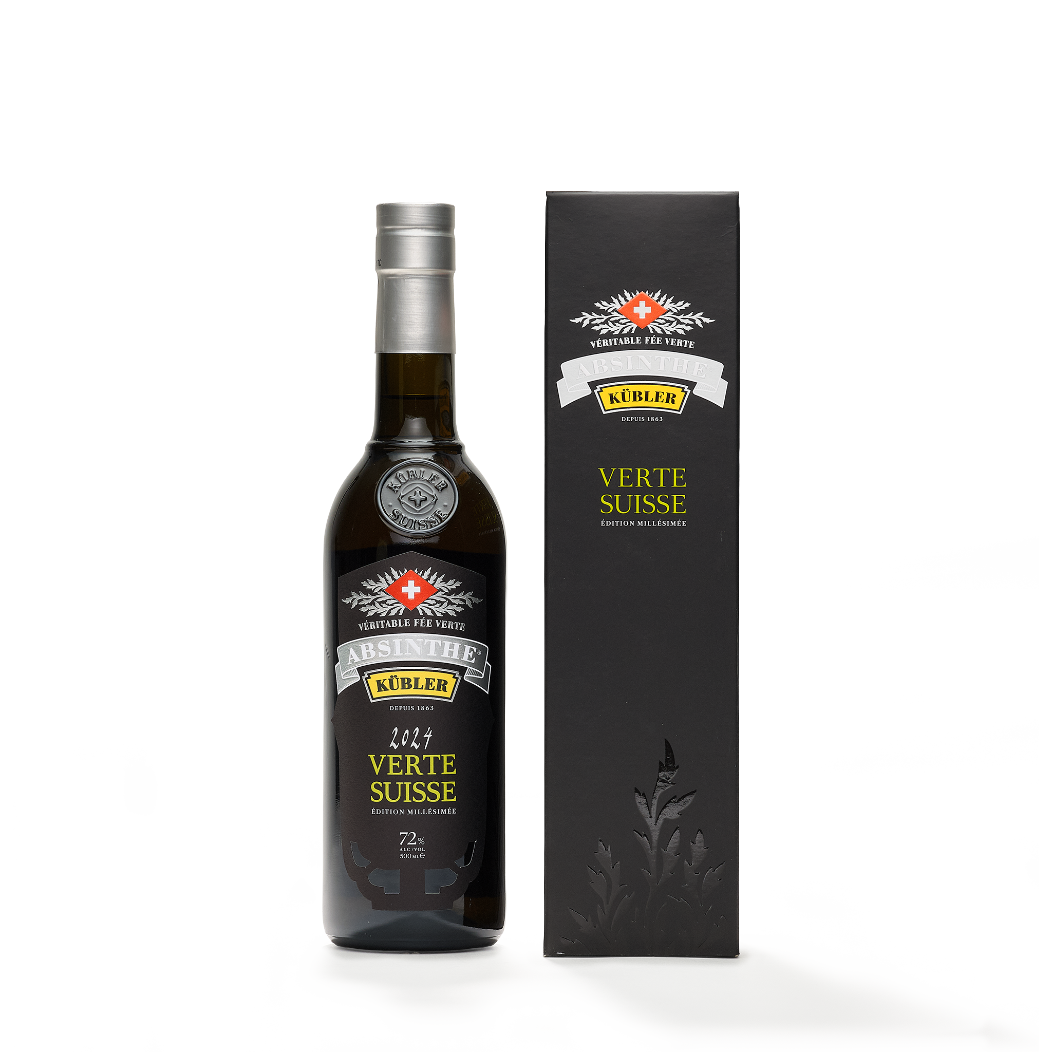 Absinthe Kübler Verte Suisse absinthe verte 50cl 72% front view and packaging