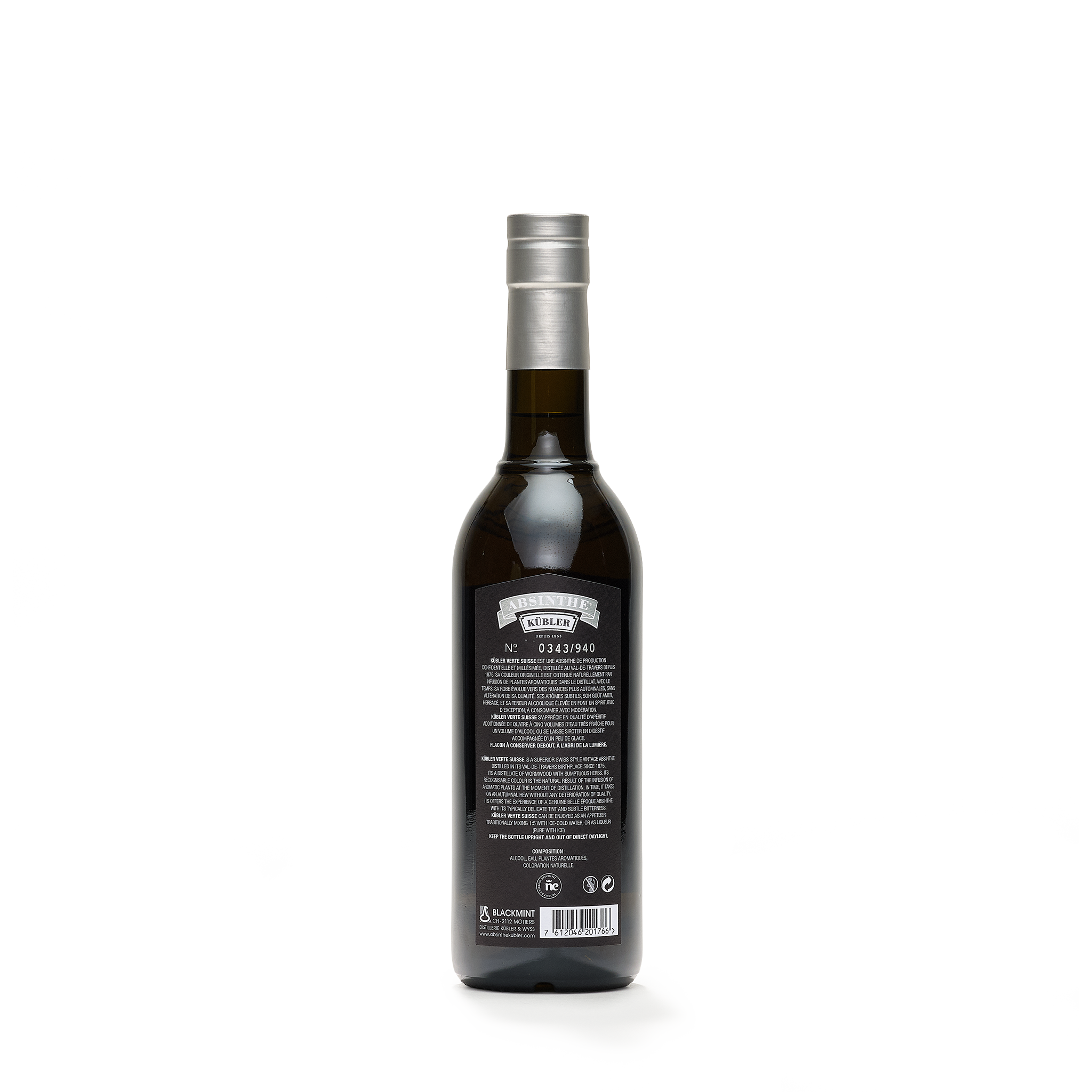 Absinthe Kübler Verte Suisse absinthe verte 50cl 72% back view