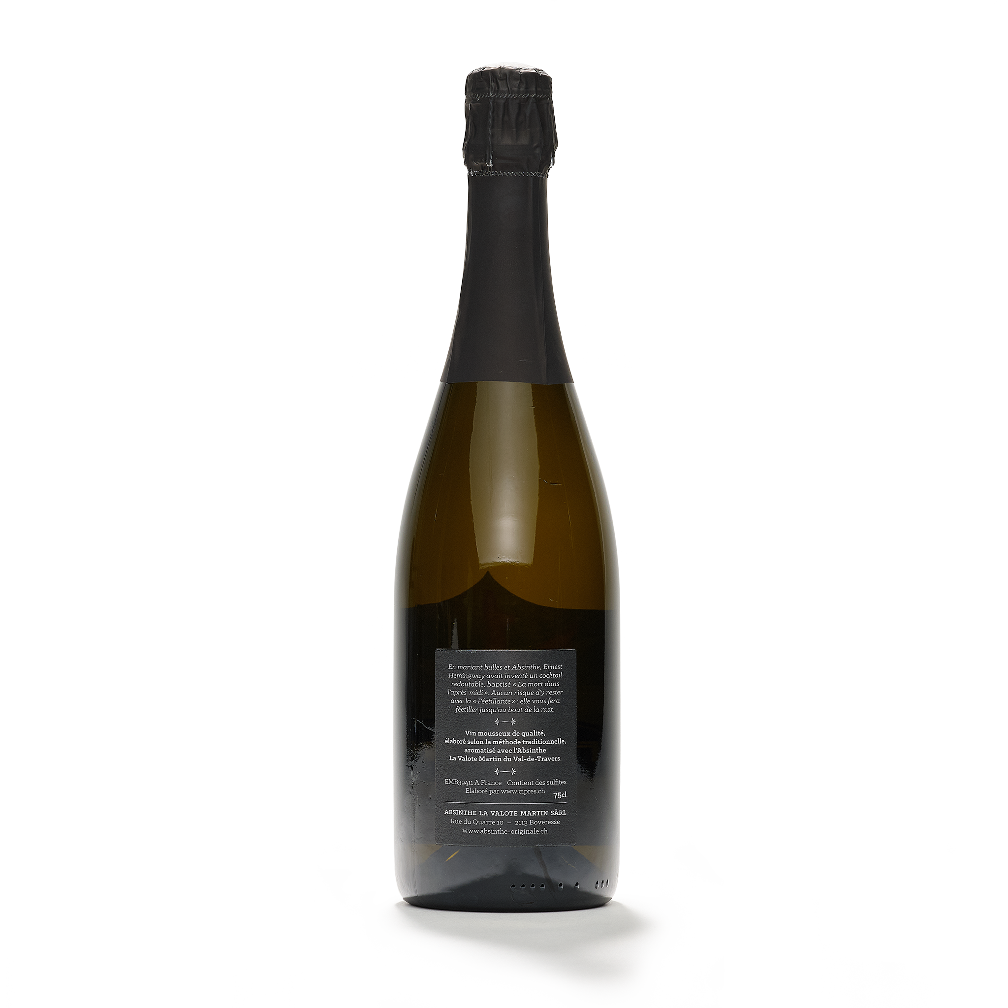 Distillerie La Valote-Martin Féetillante absinthe infused sparkling wine 75cl 12,5% back view