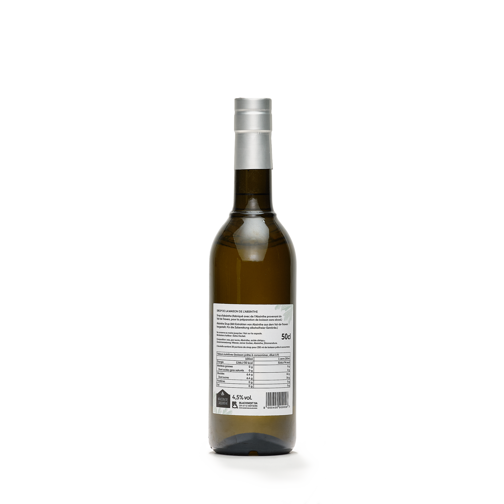 Maison de l'absinthe absinthe syrup 4,5% alcohol 50cl back view
