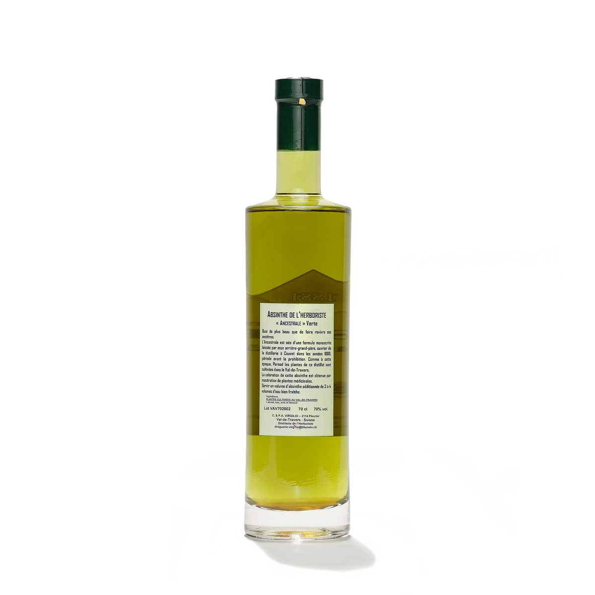 Distillerie L'Herboriste bottle of L'Ancestrale Verte 70cl back view